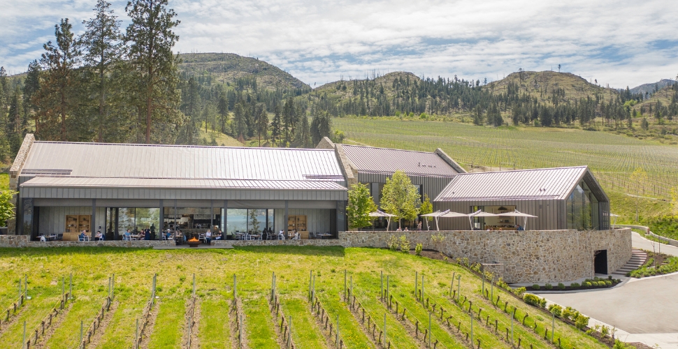 Summer at Home Block Restaurant and Cedar Creek Winery with views of the Estate vineyards